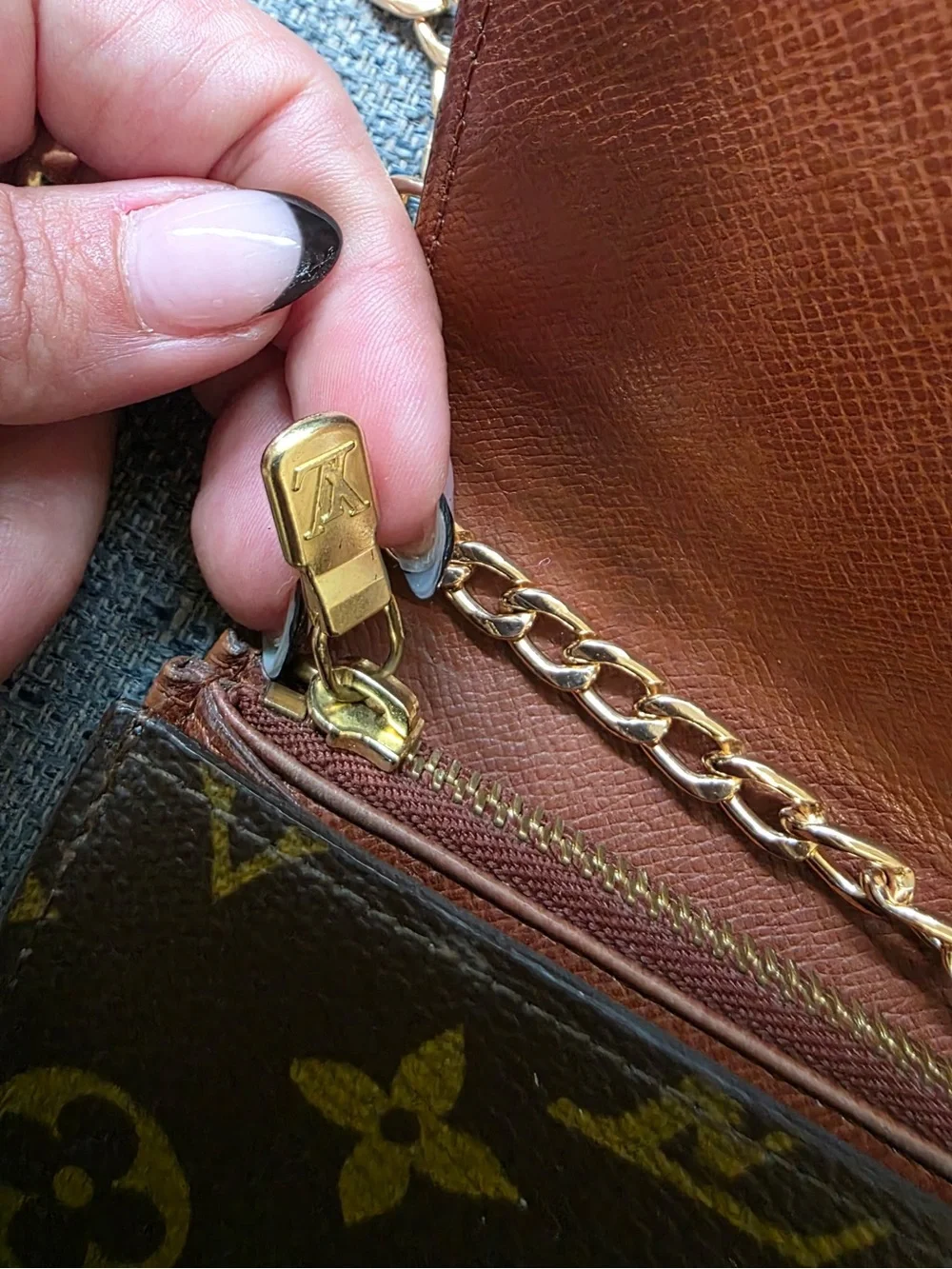 Louis Vuitton Monogram Chain Crossbody in Brown and Gold